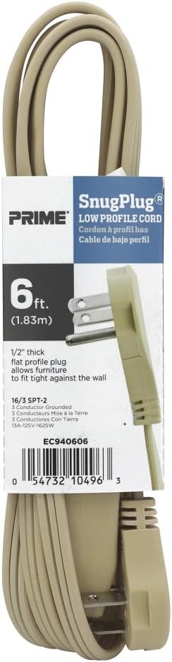 Prime Wire & Cable EC940606 6-Foot 16/3 SPT-2 3-Outlet Cord, Almond