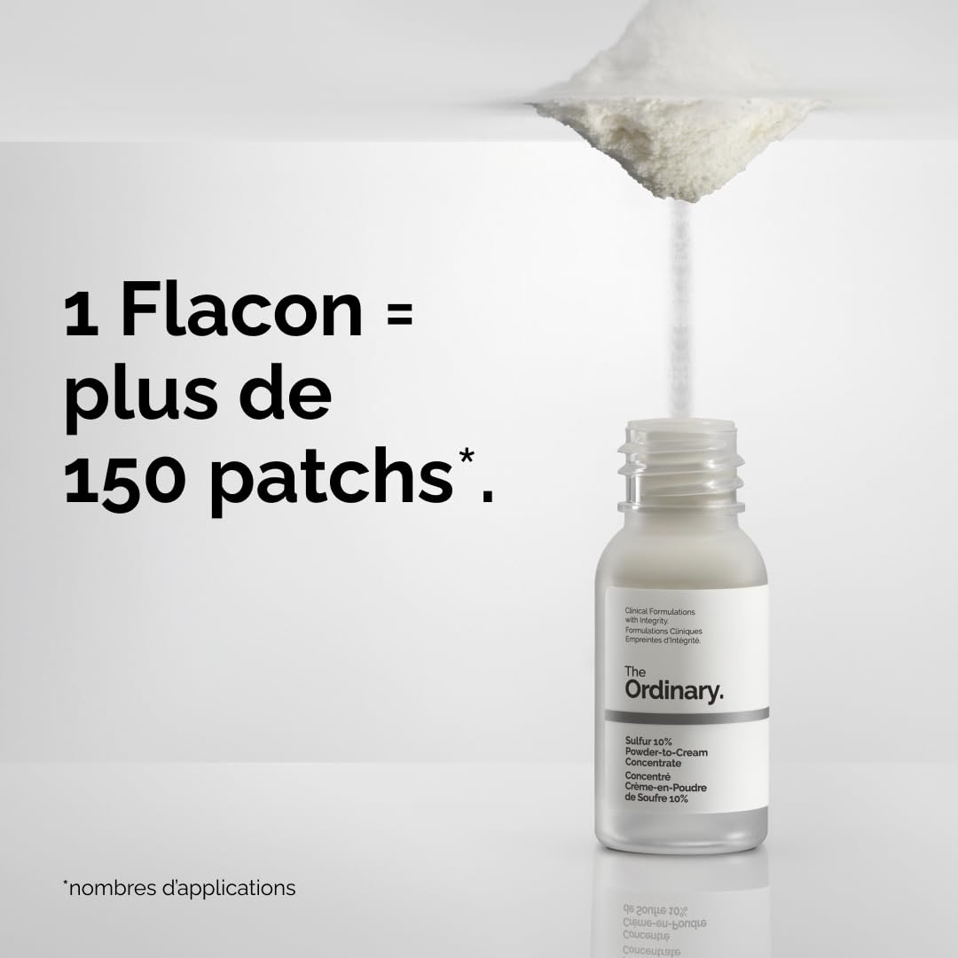 The Ordinary Concentré Crème-en-Poudre de Soufre 10%, Traitement ciblé des imperfections, permet de réduire l'apparence des éruptions cutanées, 5 g