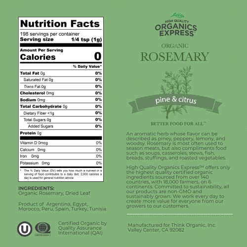 Hqoexpress | Organic Rosemary Leaf | 7 Oz. Chef Jar #TOP4
