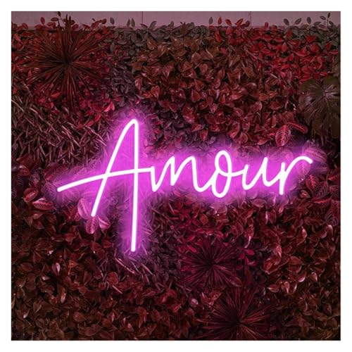 Luz de Diseño de Digital Letrero De Neón Con Letras 'Amour' Para Dormitorio Discoteca Fiesta, Decoración Artística De Pared Letrero Luminoso Alimentado Por USB Regulable 21.8cm×40cm(C)