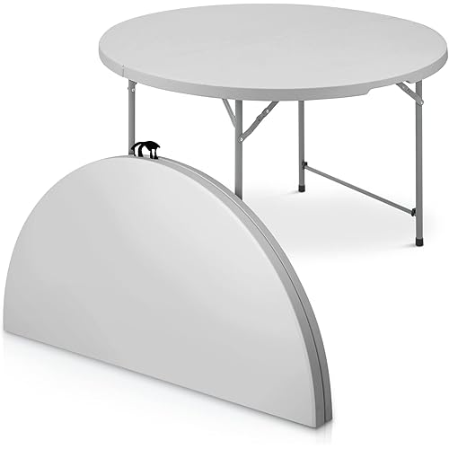 Magshion 48" Round Folding Table, 4 Feet Bi-Folding Plastic Commercial Dining Card Table w/Carrying Handle for Outdoor Wedding Party Event Picnic, Gray