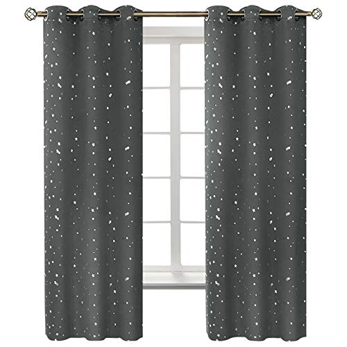Image of BGment Dark Grey Blackout Curtains for Kid's Bedroom - Grommet Thermal Insulated Room Darkening Silver Star Printed Curtains for Living Room, Set of 2 Panels (42 x 63 Inch, Dark Grey)