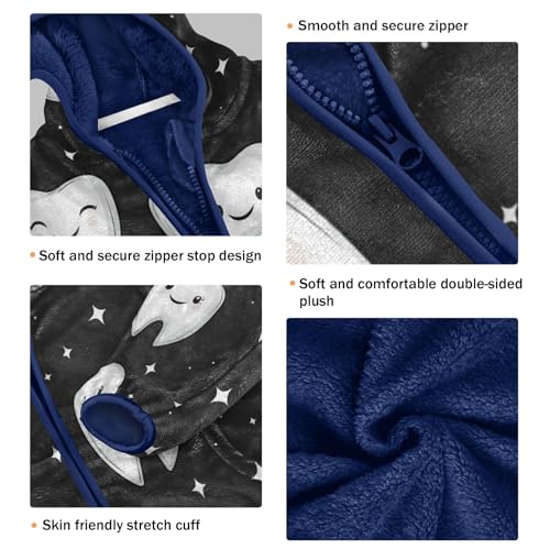 Toothy Faces on Black Toddler Fleece Jacket Girl Boys Hooded Fleece Jacket Coat Warm Outwear Zip-up 3-10T3