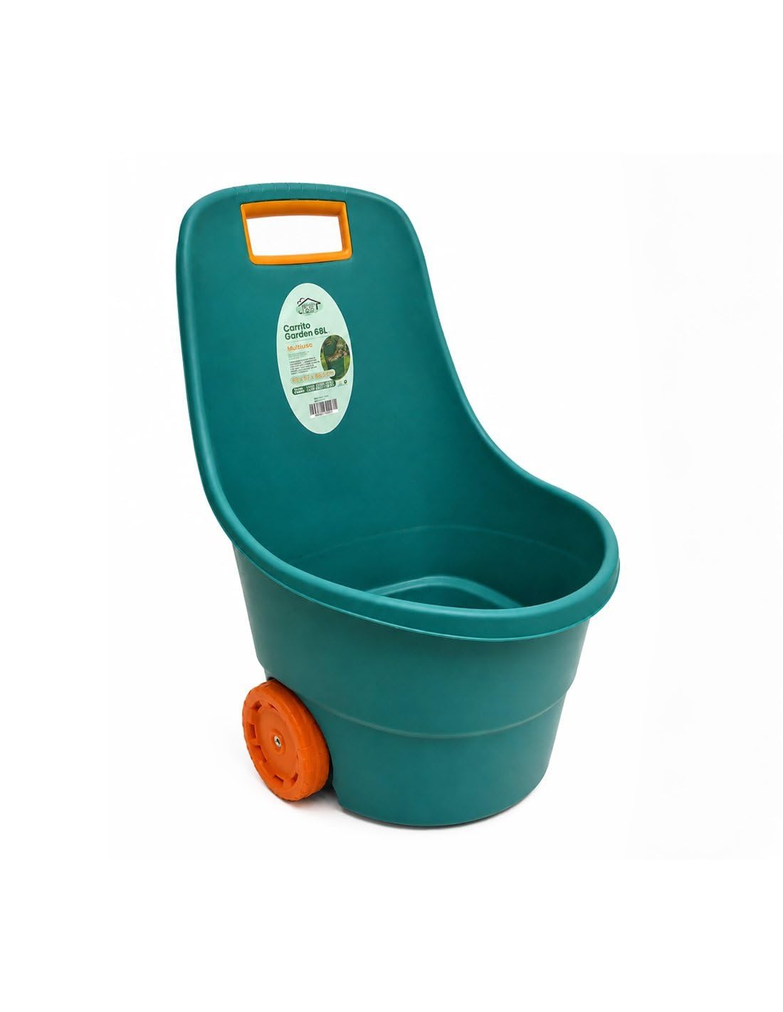 JARDIN202 - Carrito Multiusos de 68 litros Verde/Naranja Jardín, Recolección y Transporte, PVC de Alta Resistencia | 68 litros