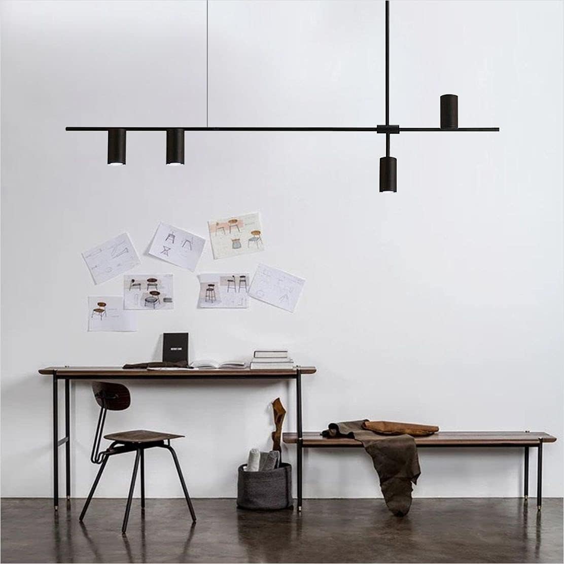 Bеѕt Dеаl BOKT Nordic Minimalist 4-Light Pendant Light Adjustable Modern Linear Kitchen Island Lighting Black Ceiling Spotlight Fixture for Dinning Room Living Room （Include Bulb）