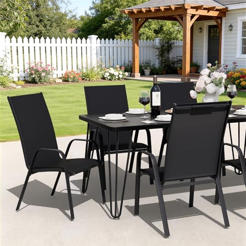 Image of JEAREY Patio Dining Chairs Set of 4, Outdoor Stackable Dining Furniture Set, All Weather Dining Set for Poolside,Lawn, Garden, Backyard, Black