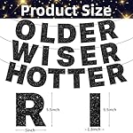 Black Glitter OLDER WISER HOTTER Banner Birthday Decorations, Pre-Strung Cardboard Letter Garland for Adult Birthday, Retirement Party Supplies, Funny 30th 40th 50th 60th 70th 80th Milestone Decor - Image 2