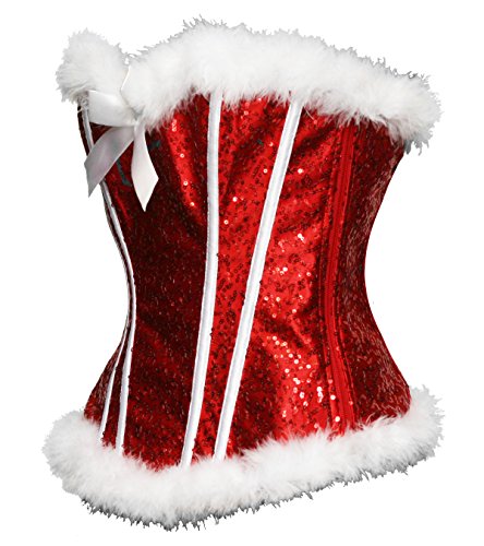 Bslingerie® Sexy Christmas Mrs. Claus Costume Bustier Corset Top, Red Sequin, Medium #TOP1