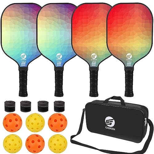 Oxiken - Juego De 4 Palas De Pickleball De Fibra De Carbono Aprobadas Por Usapa Chs , Núcleo De Panal De Abeja De Polipropileno, Agarre Antideslizante Que Absorbe El Sudor, 4 Agarres Suaves De Oxiken - Juego De 4 Palas De Pickleball De Fibra De Carbono Aprobadas Por Usapa Chs , Núcleo De Panal De Abeja De Polipropileno, Agarre Antideslizante Que Absorbe El Sudor, 4 Agarres Suaves De