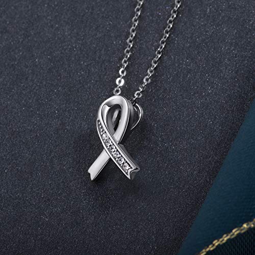 Breast Cancer Gifts Sterling Silver Necklace Breast Cancer Awareness Necklace for Women Rose Gold Ribbon Necklace for Women3