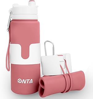 ONTA Faltbare Wasserflasche - 750ml Silikon Tragbare Und Auslaufsichere Trinkflasche BPA-Freies - Faltbare Sportflasche Für Reisen Und Fitnessstudio - Abnehmbare Becherhülle (Rosa)