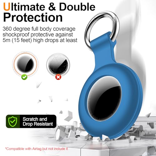 Image of 1|2|4Pack for Apple AirTag Holder,for Air Tag 2nd &1st Genaretion,Waterproof GPS Tracker Air Tag Keychain with Cover Anti-Scratch Silicone for Air-Tag Case for Pets,Kids,Bags,Luggages-Blue