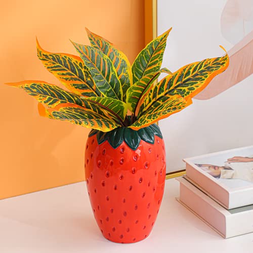 Arawat Ceramic Vases Strawberry Decorative Flower Vase Strawberry Table Vase for Pampas Grass Flowers Dried Flowers Modern Vases for Table Decoration Wedding Tulip Vase 20 x 14 x 14 cm - Image 3