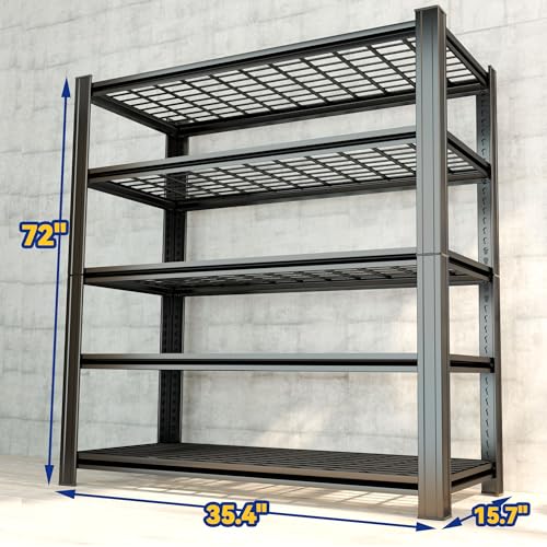 Image of Garage Shelving,Heavy Duty 5-Tier Wire Shelving Unit - 72 inch H x 35.4 inch W x 15.7 inch D, 2500 lbs Load Capacity Storage Shelves,Adjustable Metal Shelves for Garage, Kitchen, and Pantry Storage