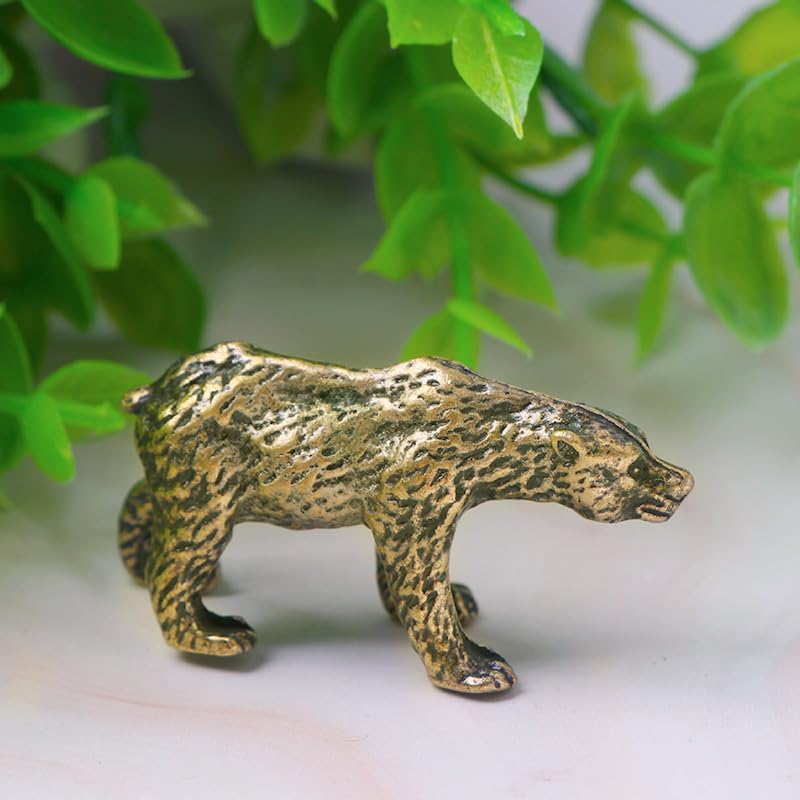 Estatua de oso de latón antiguo 2 piezas decoración animal miniatura 6