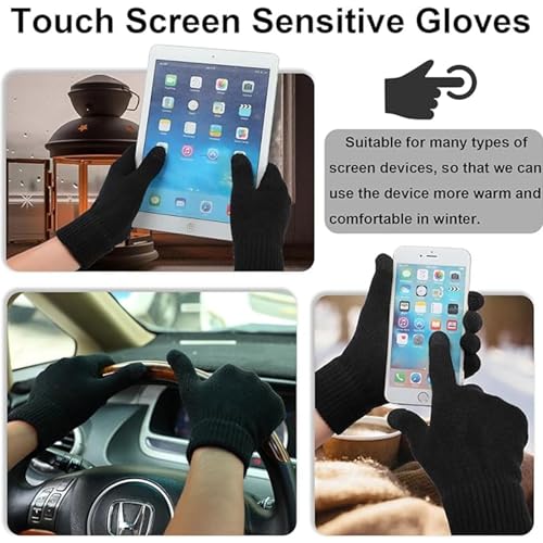 لينجي مجموعة قبعة صغيرة شتوية ووشاح وقفازات تعمل باللمس تدفئة الرقبة وقبعات 3 في 1 للشتاء اسود للرجال