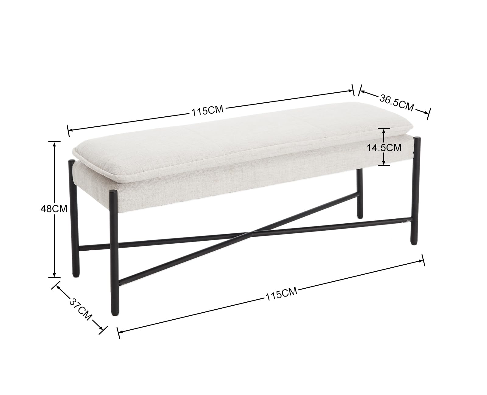Ya-Home Banc Bout de Lit Moderne,Banquette d'Entrée,Lin,Beige | Banc Ottoman d'Entrée à Double Couche Rembourré,Pieds Métalliques,pour Entrée Salon Chambre à Coucher
