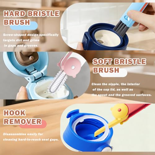 Image of 3 in 1 Cup Lid Cleaning Brush, Multifunctional Crevice & Gap Cleaner for Water Bottles, Insulated Cups and Tumblers, Deep Cleaning Tool for Home & Kitchen, Portable Travel Lid Cleaner Set (4 PCS)