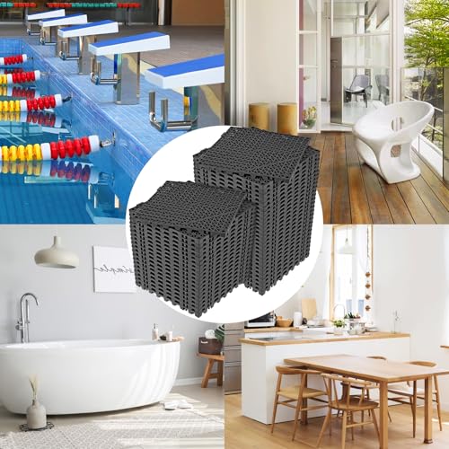 Image of ToLanbbt Modular Interlocking Cushion 48P 11.8 inch x 11.8 inch Interlocking Rubber Floor Drain Holes Non-Slip Splicing Drainage Mats for Deck, Shower, Kitchen, Drain Pool, Sauna Bath, Indoor Outdoor (Black)