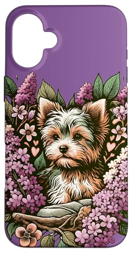 Yorkie Mom Purple Lilacs Case for iPhone 16 Plus
