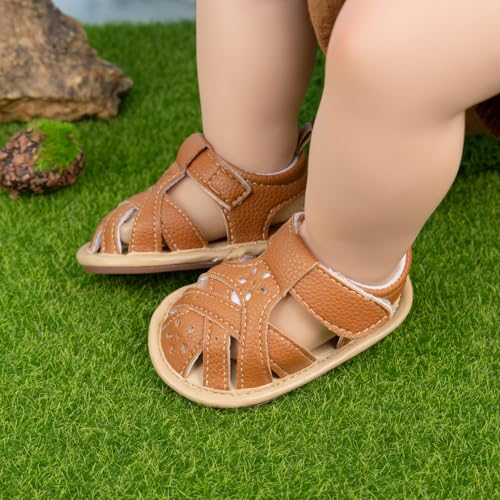 Image of Meckior Baby Toddler Infant Girls PU Leather Soft Open Toe Summer Sandals Flower Princess Flat Shoes