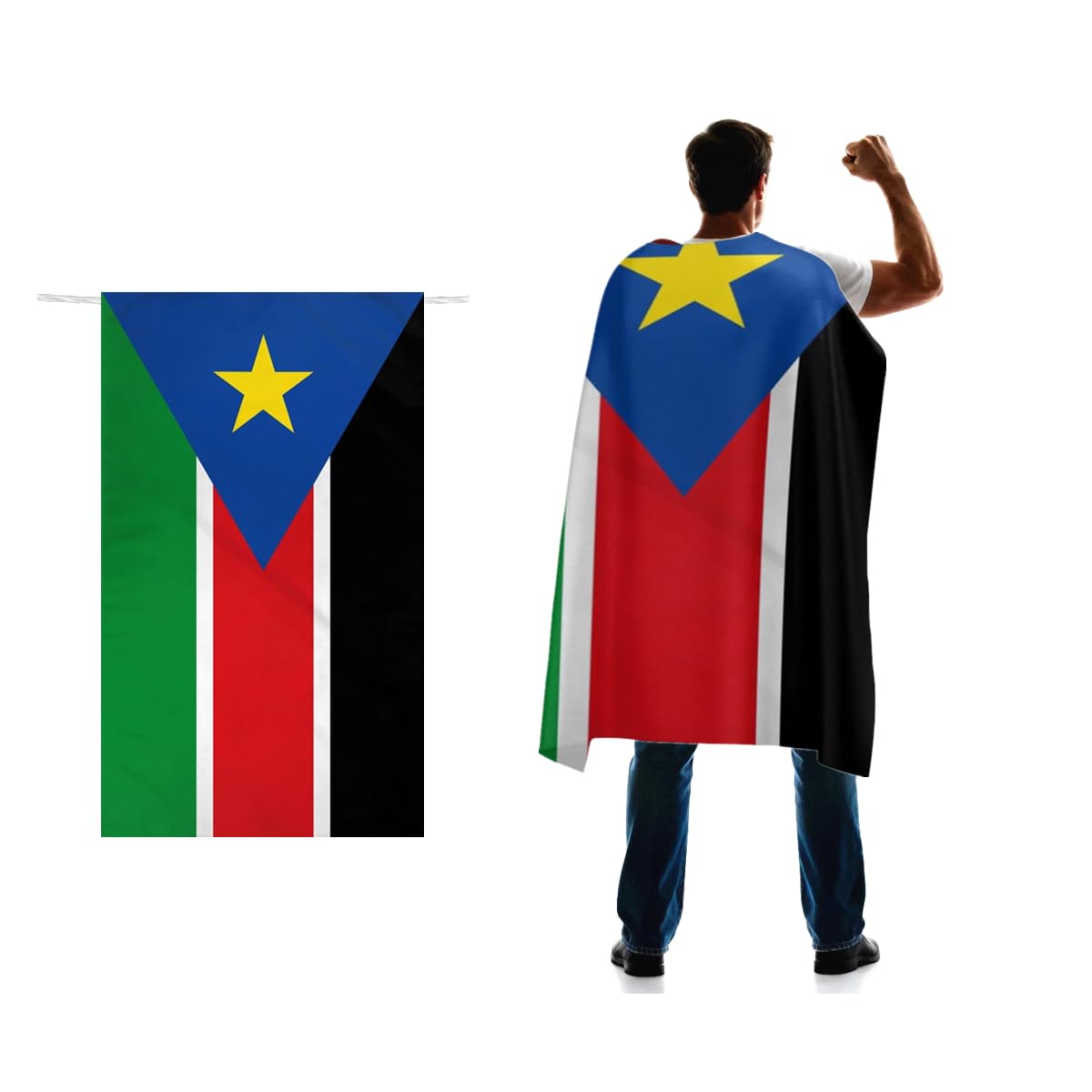 South Sudan Flag Cape 3x5 FT for Independence Day Holiday Costumes Celebrati,150D Premium Polyester,Republic of South Sudan Patriotic Flags Costume Cloak.
