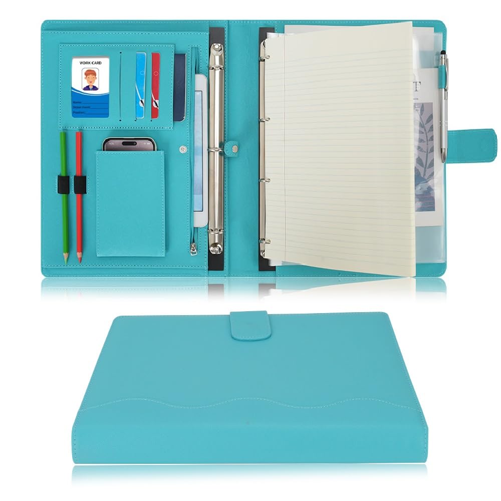 Wonderpool A4 PU Lederen 4-Ring Portfolio Met Klembord - Grijs - Multi Document Case Voor Kantoor, School En Reizen