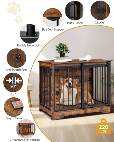 Hzuaneri Hundekäfig Möbel, 81cm hundebox für zuhause, Schiebetüren, 2 Türen, Moderne hundebox Holz Indoor für kleine/mittlere Hunde, Hundekäfig für Zuhause, 81 x 55 x 67,5cm, Vintagebraun DFC83601B