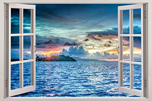 Pegatinas De Decoración De Pared Bora Bora Ocean Sunset 3D Ventana Calcomanía Pared Pegatina Decoración Del Hogar Arte Mural 70x110cm