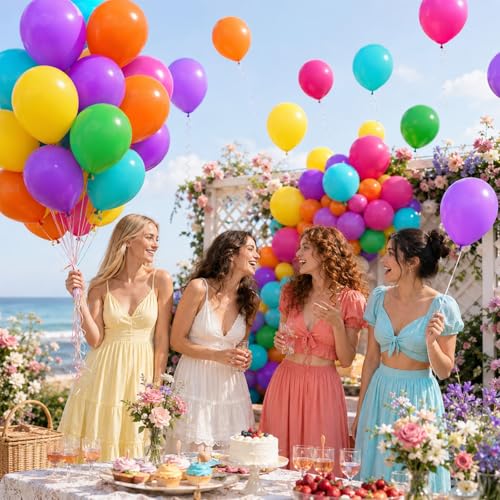 Image of Assorted Color Balloons, 60 Pcs 12 Inch Rainbow Latex Balloons in Teal Green Rose Red Yellow Orange Purple for Birthday Baby Shower Wedding Party Decorations