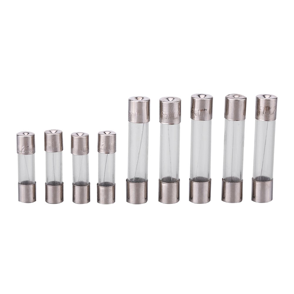 Qiilu 100 pièces 5 * 20 mm 6 * 30 mm Tube de fusible en verre, Kit de tube de fusible en verre de voiture d'assortiment 0.2A 0.5A 1A 2A 3A 5A 10A 15A 20A 30A