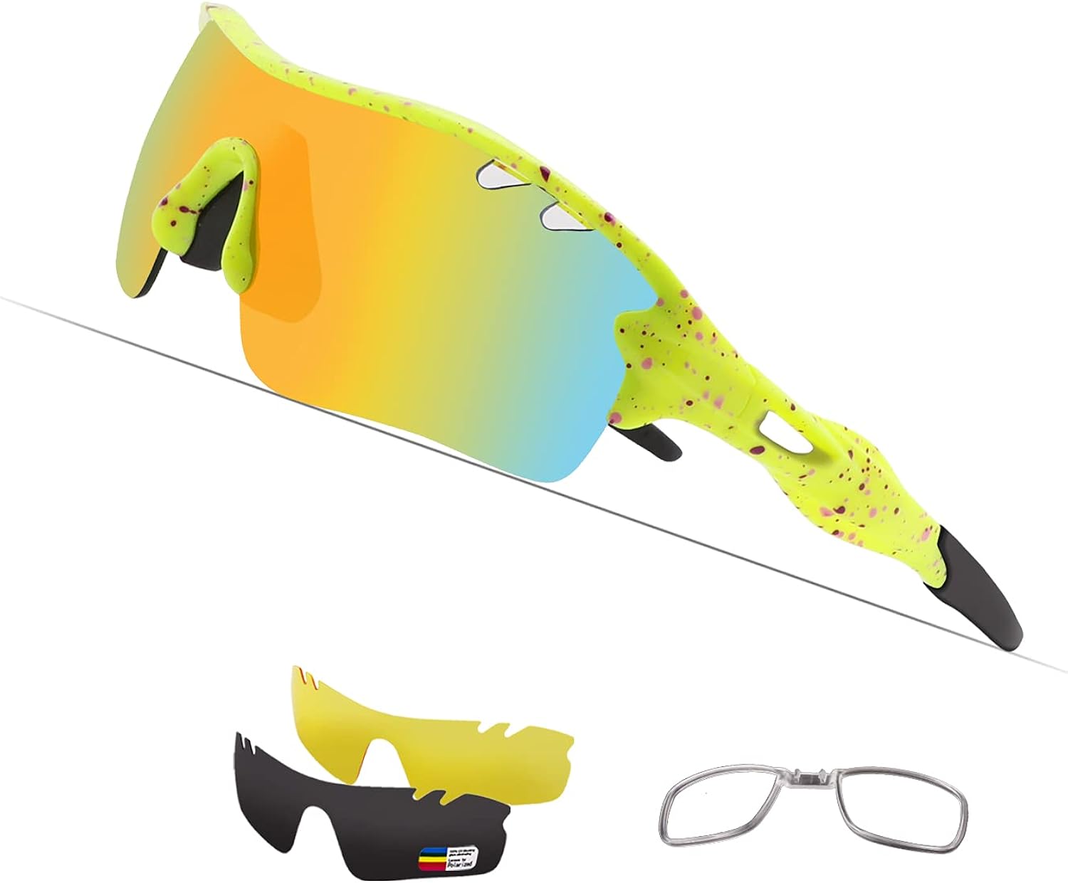 OULAIQI Sports Sunglasses Polarized Cycling Sunglasses with 3 Interchangeable Lenses for Child Junior Adult