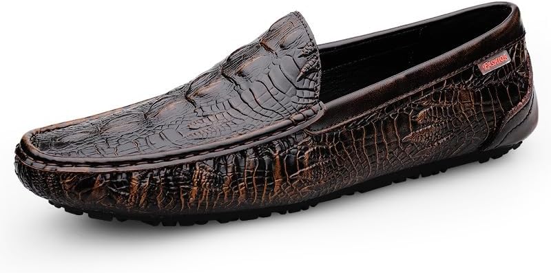 TAYGUM Men's Loafers Square Toe Crocodile Print Faux Leather Moccasins Shoes Flat Heel Resistant Anti-Slip Prom Outdoor Slip On