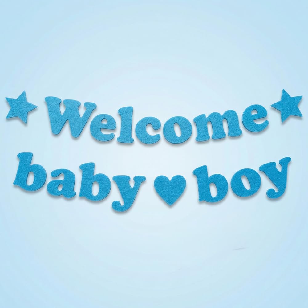 Baby Shower Decorations Boy - Felt Welcome Banner for Baby Boy with Pre-Punched Holes & Hanging Kit, Reusable Blue Nursery Decor for Newborn Party, Its a Boy Celebration Sign