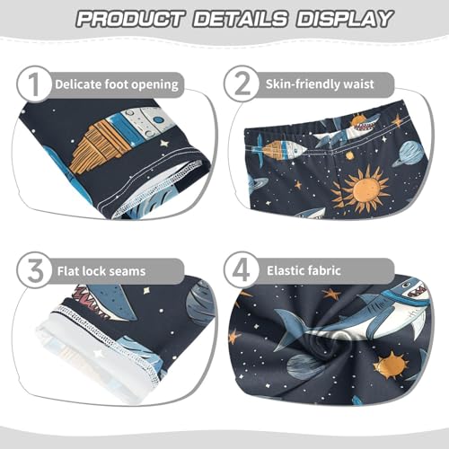 Shark in Space Girls' Leggings Toddler Doodles Planets Kids Yoga Pants Dance Active Tights 4T3