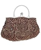 iToolai Satin Purse Evening Handbags Wedding Bag Beaded Sequins Clutch (Coffee)