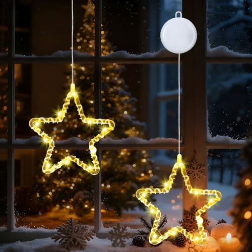 LED Sterne Weihnachtsbeleuchtung,2 Stück LED Sterne Fenster, Fensterdeko...