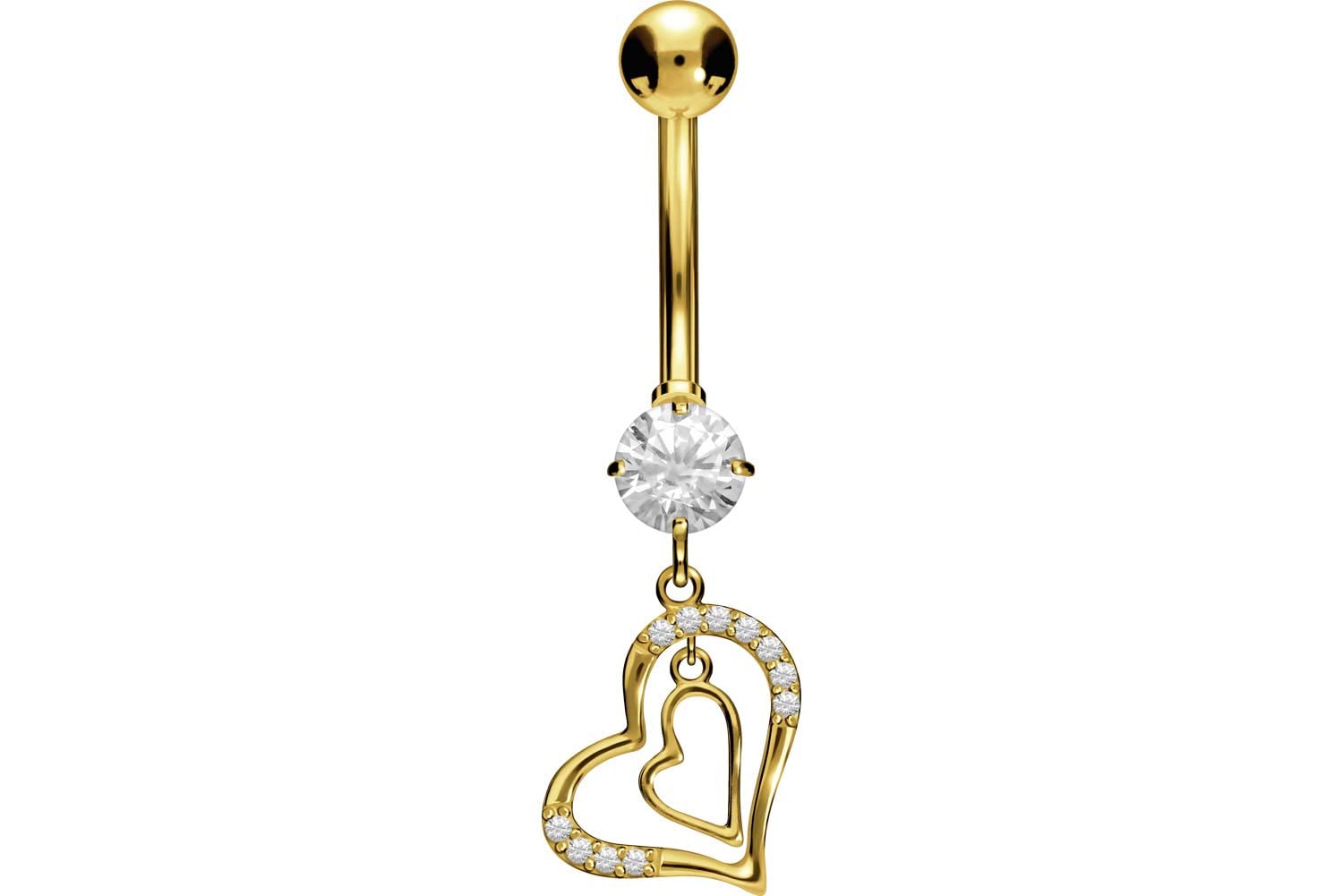 PIERCINGLINE 750er GOLD Bauchnabelpiercing 18 KARAT 2 Herzen Piercing Bananabell Banane Farbauswahl