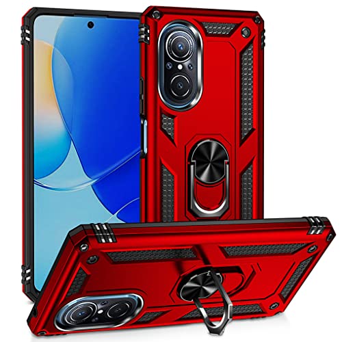 SEAHAI Funda para Huawei Nova 9 SE, Estuche con 360 Grados Anillo Soporte [Grado Militar Anti-Caída] Silicona PC + TPU Bumper Antigolpes Armor Carcasa - Rojo