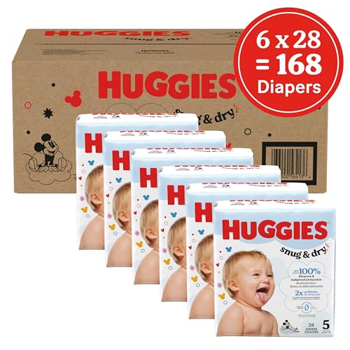Image of Huggies Size 5 Diapers, Snug & Dry Baby Diapers, Size 5 (27+ lbs), 168 Count (6 Packs of 28), Packaging May Vary