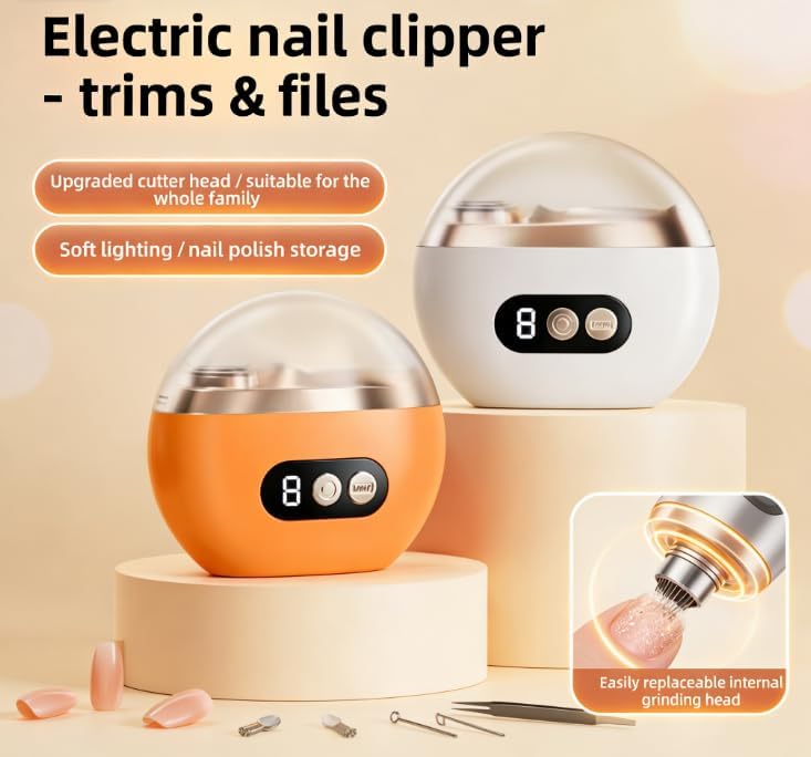 Tagliaunghie elettrico con luce a LED e smerigliatrice per unghie con