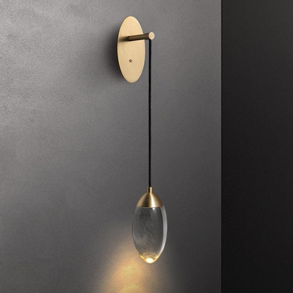 HXYSXHJUO LED Wall Lamps Sconces, Contemporary Brass Lighting Fixture, 5W 3000K Drop Crystal Sconce for Bedroom, Luxurious Clear Water Drops
