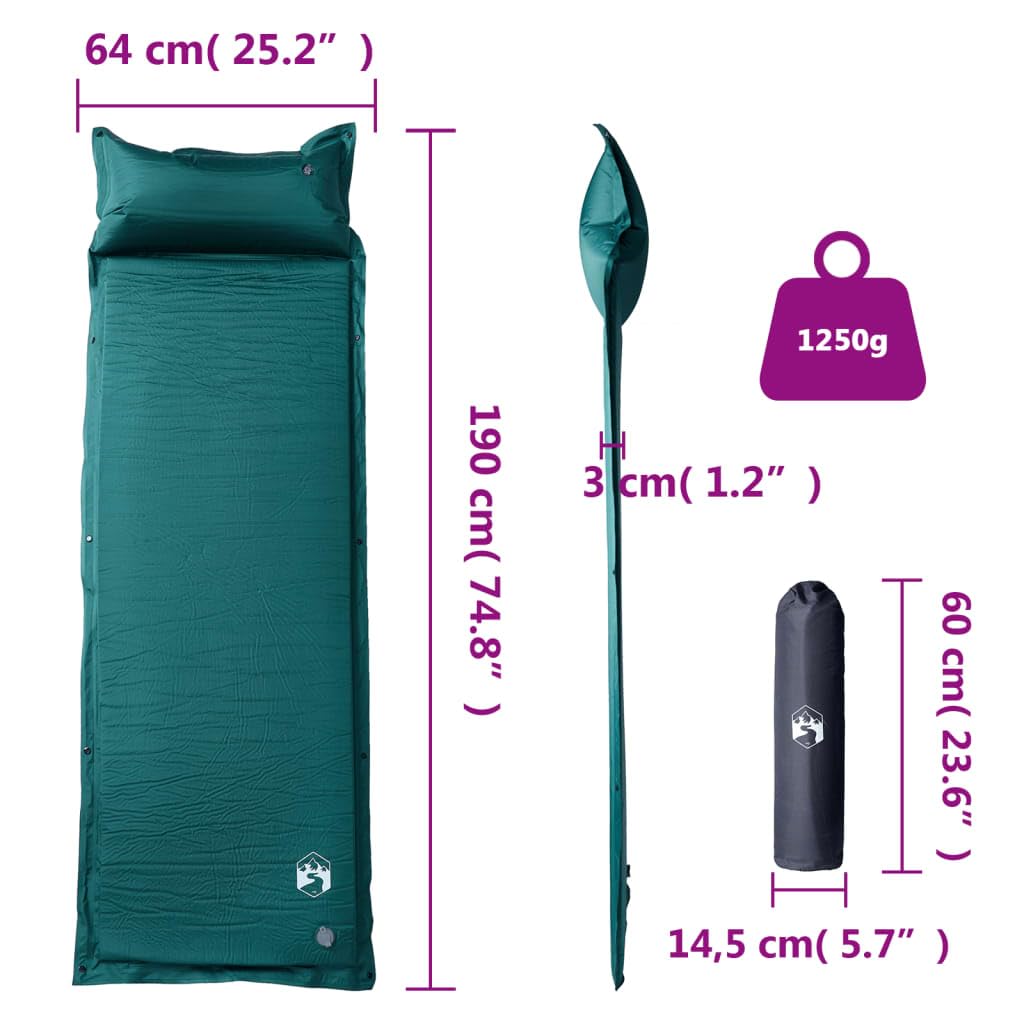 Materassino autogonfiante verde con cuscino