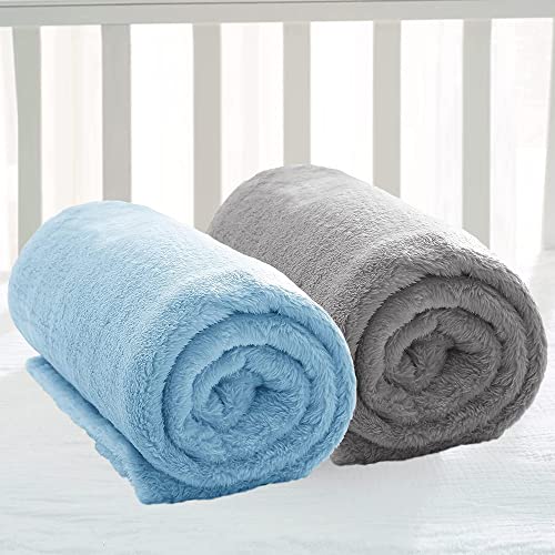 Image of Amazon Brand - Umi Super Soft Single Layered Flannel Baby Blanket - Aqua & Grey | Cozy & Breathable | Warm, Soft, and Comfortable | Perfect for Newborns | Unisex Design for Boys & Girls (Pack of 2)