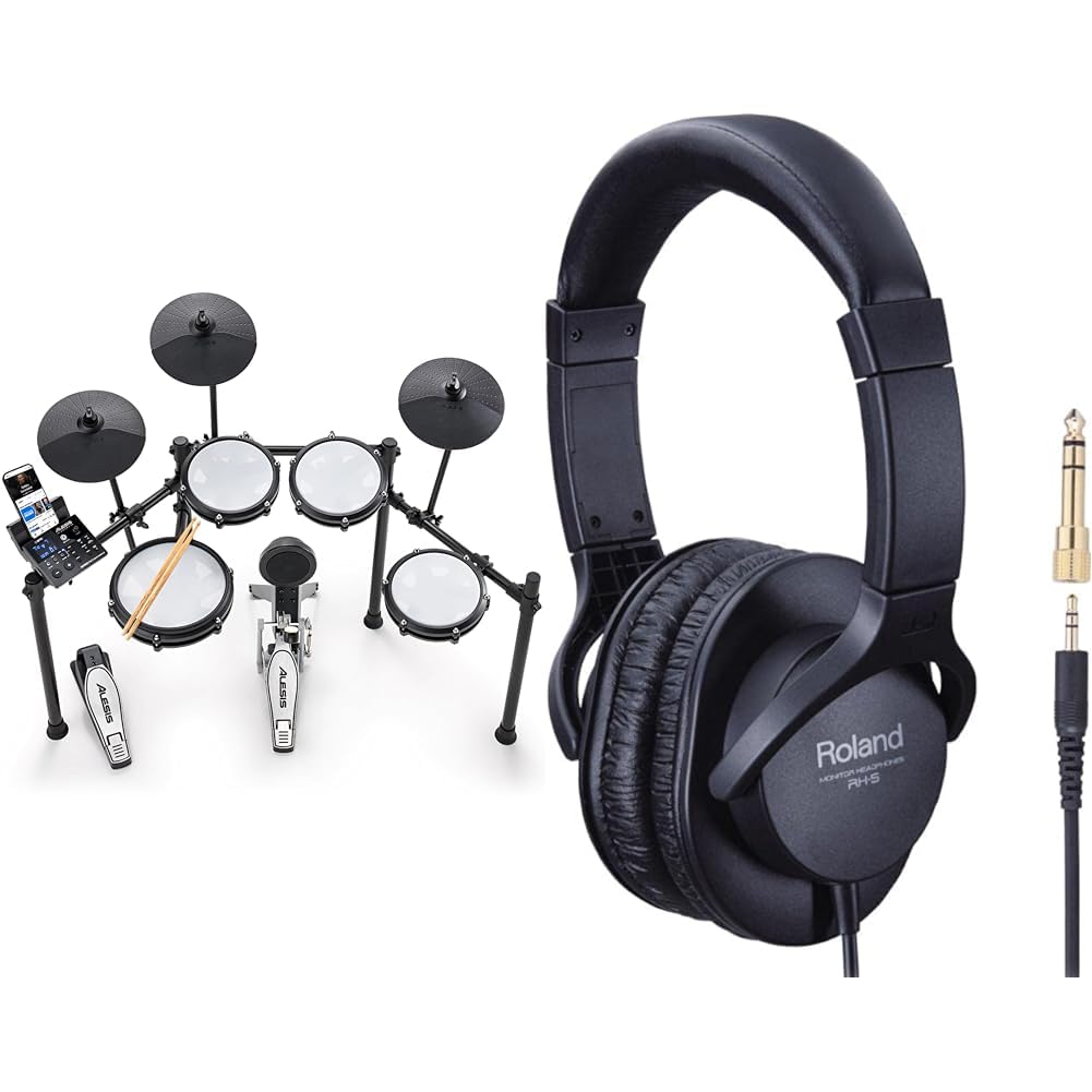 Alesis Nitro Max Kit Batería Electrónica con Parches Silenciosos de Malla & Roland Auriculares Roland RH-5 — Auriculares de monitorización, diseño cerrado