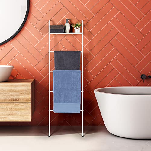 Blanket Ladder Farmhouse Decorative Ladder Holder with Storage Shelf, Wall Leaning Towel Racks for Bathroom, Living Room, Bedroom, Laundry Room, White by OYEAL - Image 7
