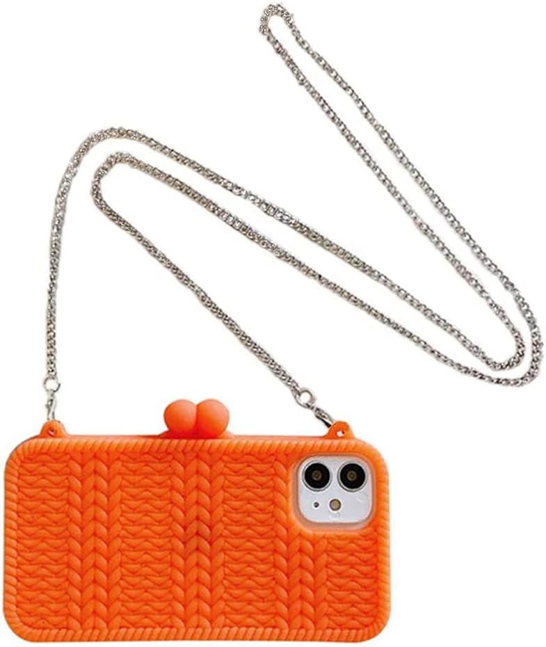 Unnfiko Iphone 8 ケース 可愛い シリコン アイフォン 7 ケース メリヤス編みの毛糸 アイフォン Se ケース 第2世代 4 7インチ 3d 立体的 スマホケース 保護カバー 肩掛けチェーン付き Iphone 7 8 Se 2 オレンジ 携帯電話 スマートフォンアクセサリ