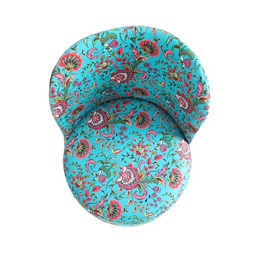 Image of NACIA Elegant Velvet Printed Ottoman Chair | Dressing Table Chair for Bedroom Makeup Room Decor | Modern Upholstered Ottoman with Wooden Legs for Living Room & Home (18x18x32 Inches, Blue)
