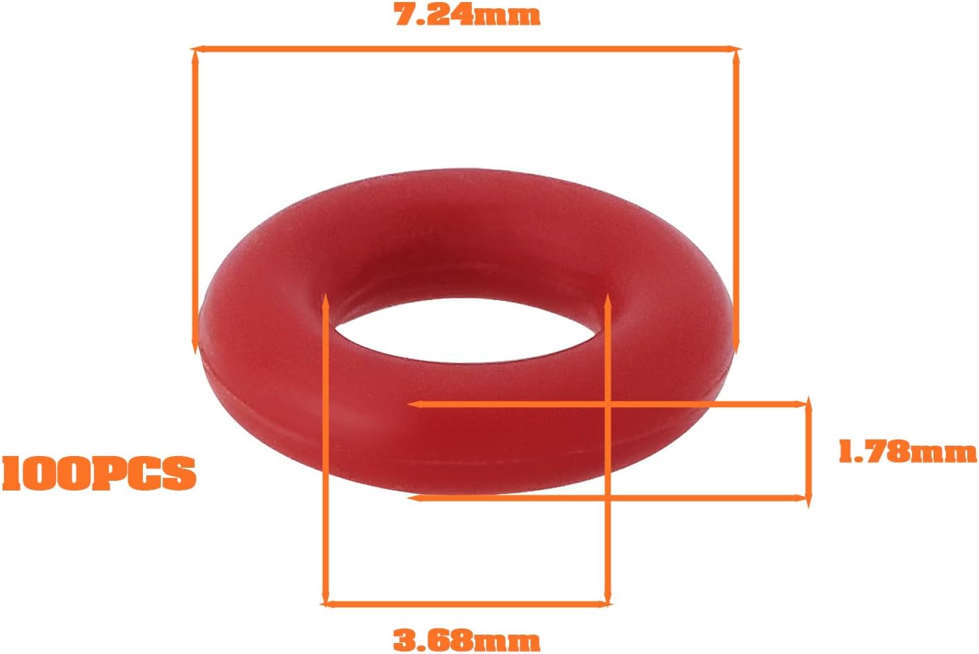 100pcs Silicone O-Ring VMQ Replacement Part Seal Rings Gasket 7.24mm OD 3.68mm ID 1.78mm Width Suitable for Hydraulics and Pneumatics Sealing Red