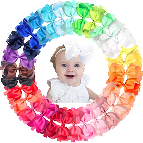 JOYOYO 30 Colors Baby Girl Headbands with 6in Hair Bows Newborn Bow Headbands Hair Bands for Girls Toddlers and Child